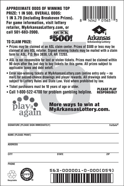 Quick $500! - Game No. 563 - Back Quick $500! - Game No. 563