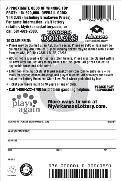 Diamond Dollars - Game No. 578 - Back Diamond Dollars - Game No. 578