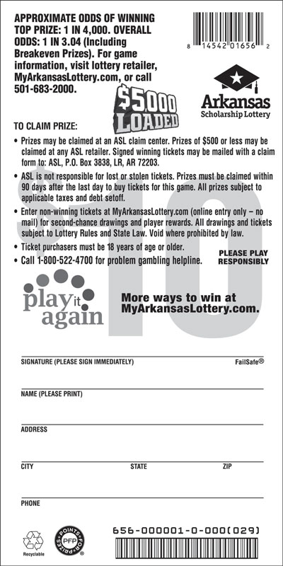 $5,000 Loaded - Game No. 656 - Back $5,000 Loaded - Game No. 656