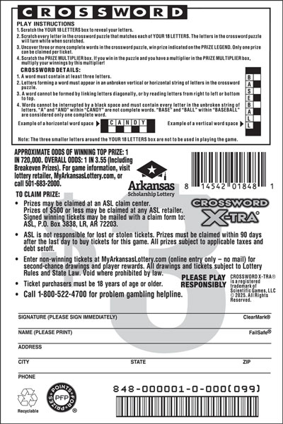 Crossword X-tra® - Game No. 848 - Back Crossword X-tra® - Game No. 848