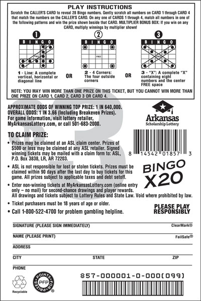 Bingo X20 - Game No. 857