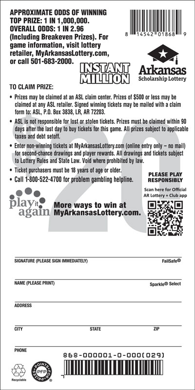 Instant Million - Game No. 868 - Back Instant Million - Game No. 868