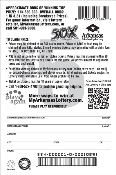 50X - Game No. 884 - Back 50X - Game No. 884