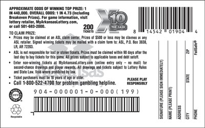 X10 the Cash - Game No. 904 - Back X10 the Cash - Game No. 904