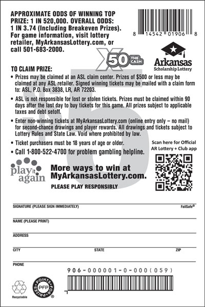 X50 the Cash - Game No. 906 - Back X50 the Cash - Game No. 906
